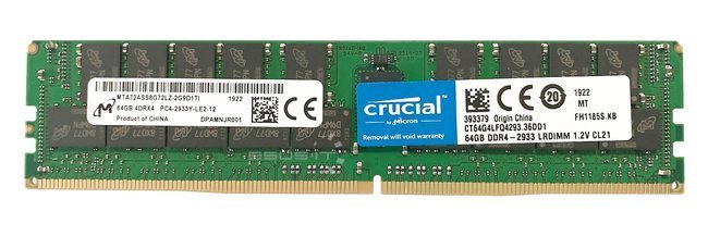 Paměť RAM 1x 64GB Micron LOAD REDUCED DDR4 4Rx4 2933MHz PC4-23400 LRDIMM | MTA72ASS8G72LZ-2G9