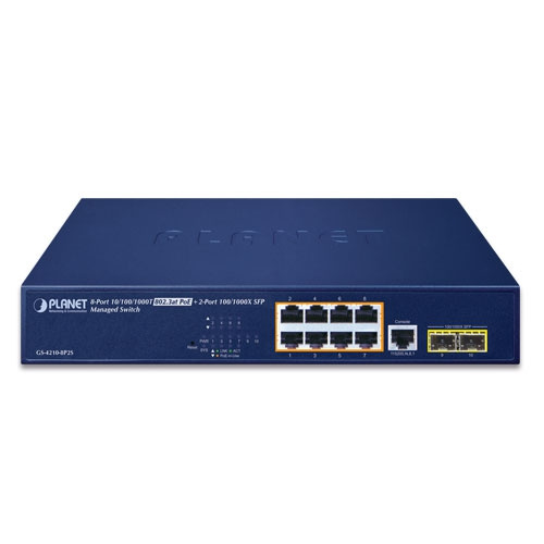 Přepínač Planet GS-4210-8P2S 8x 1Gb 2x SFP 140 W PoE+