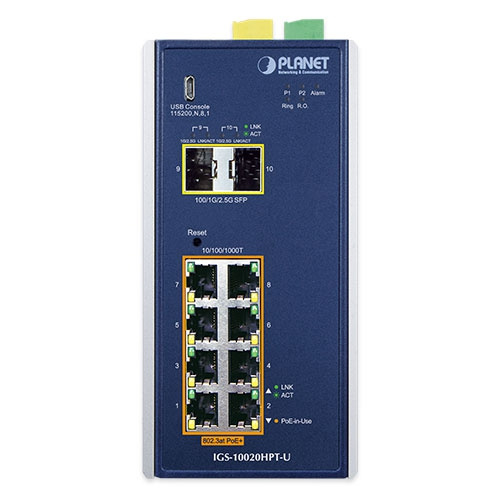 Přepínač Planet IGS-10020HPT 8x 1Gb 2x SFP 240 W PoE+