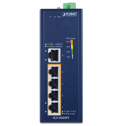 Přepínač Planet IGS-504HPT 5x 1Gb 120 W PoE+