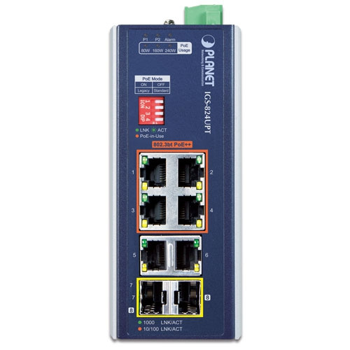 Přepínač Planet IGS-824UPT 6x 1Gb 2x SFP 240 W PoE+