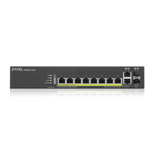 Přepínač Zyxel GS2220-10HP-EU0101F 8x 1Gb 2x RJ-45/SFP 180 W PoE+