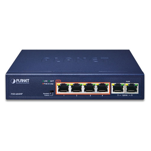 Síťový přepínač Planet FSD-604HP 6x 100Mb 60 W PoE+