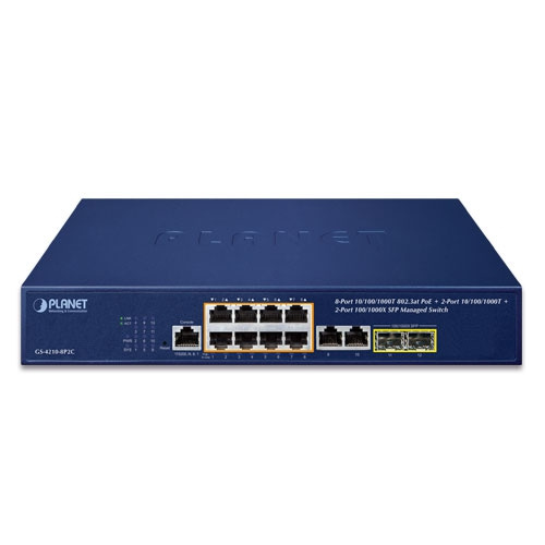 Síťový přepínač Planet GS-4210-8P2C 10x 1Gb 2x SFP 120 W PoE++