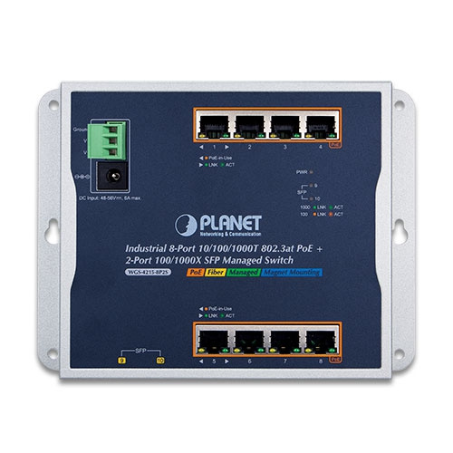 Síťový přepínač Planet WGS-4215-8P2S 8x 1Gb 2x SFP 200 W PoE+